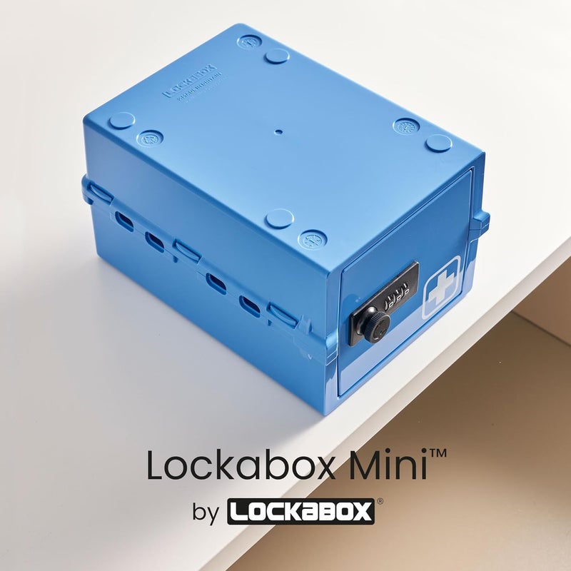 Lockabox Mini™ | Small Medicine Lock Box with Combination Lock (Half Letter Sized) | Mini Medical Lockable Box For Tablets, Creams & Medical Pens | External Size 8.8 x 6.1 x 4.7 Inches (Medi Blue) - Image 2